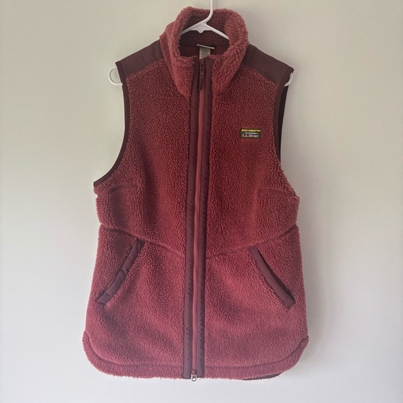L.L. Bean Pink Sherpa Fleece Long Zip Vest Outdoor Warm Oversized Hiking Cozy - Picture 1 of 11